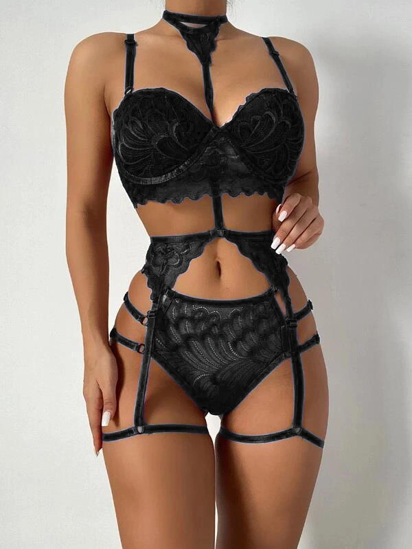 New Sexy Lace Erotic Lingerie 3PCS Suit Women′s Underwear