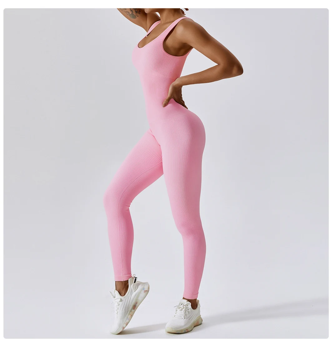 Women Fitness Sportswear Gym Workout Ribbed Bodycon Jumpsuit 2023 Jumpsuits Playsuits Bodysuits