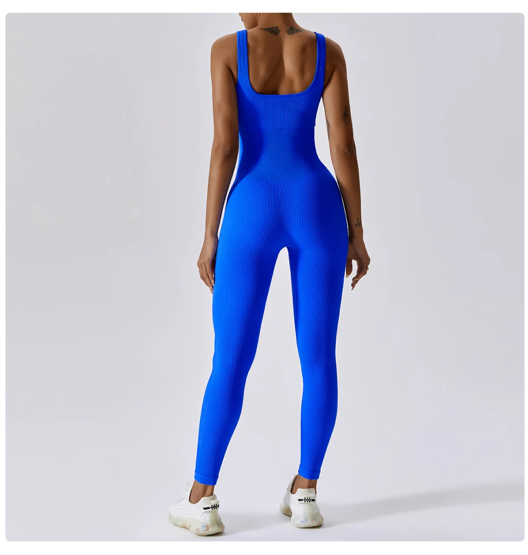 Women Fitness Sportswear Gym Workout Ribbed Bodycon Jumpsuit 2023 Jumpsuits Playsuits Bodysuits