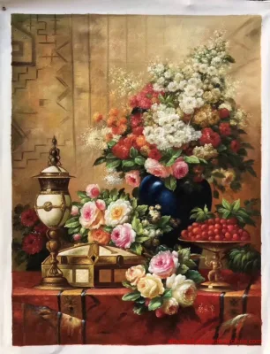 Riproduzione artigianale di un classico dipinto ad olio floreale su tela