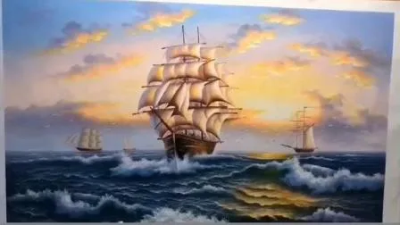 Pittura moderna d'arte per la vela e la balena in barca per la decorazione domestica